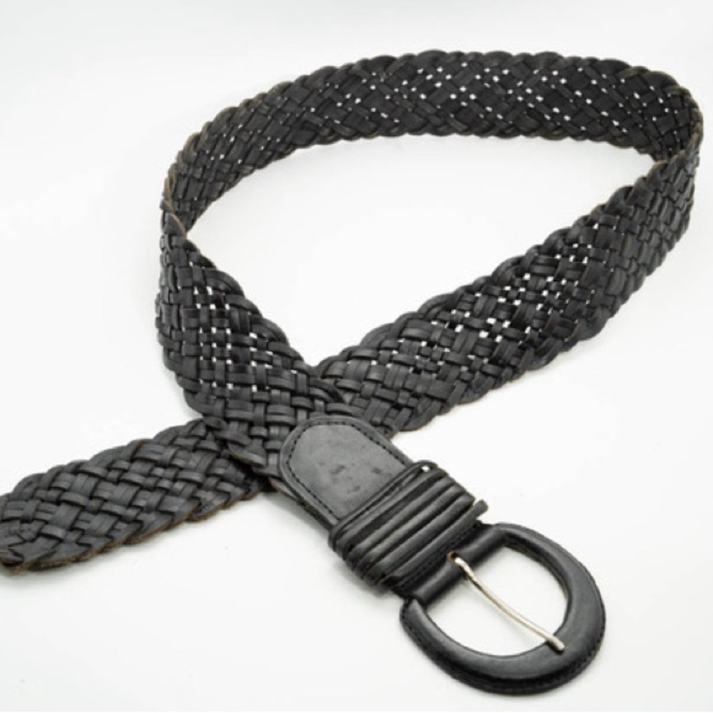 Black Braided Wide Leather Belt